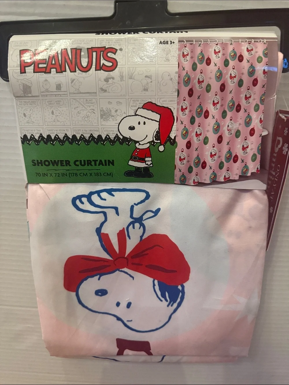 Peanuts Snoopy Holiday Christmas Fabric Shower Curtain polyester 70x72” New